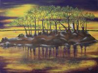 Lagoon And Ocean Life - Lagoon At Sunrise - Acrylic On Canvas Board